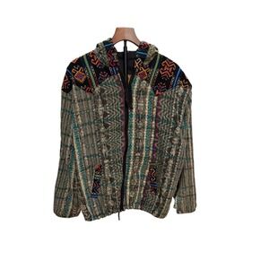 IXCHEL Men's Hooded Jacket Colorful Woven Southwest Aztec Print Zip‎ Up Hippie M